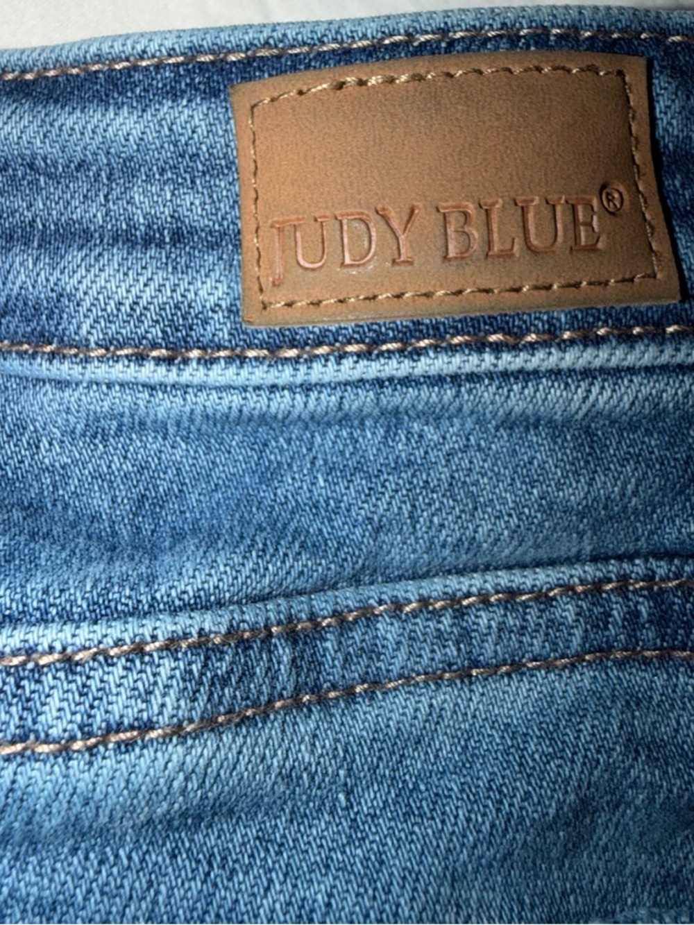 Judy Blue Medium Blue Distressed Bermuda Denim Shorts - Picture 7 of 12
